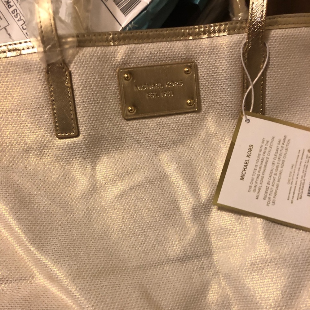 NWT Michael Kors white and gold tote